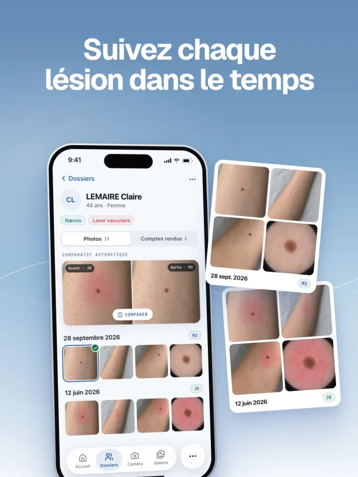 Le dossier d'une patiente : ses tags, puis ses séances classées par date.