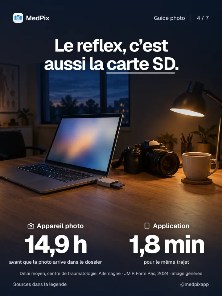 14,9 heures avec un appareil photo, 1,8 minute avec une application, pour qu'une photo arrive dans le dossier.