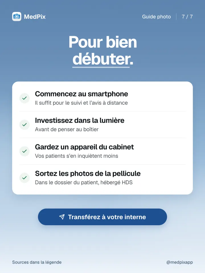 Fiche mémo : commencez au smartphone, investissez dans la lumière, gardez un appareil du cabinet, sortez les photos de la pellicule.