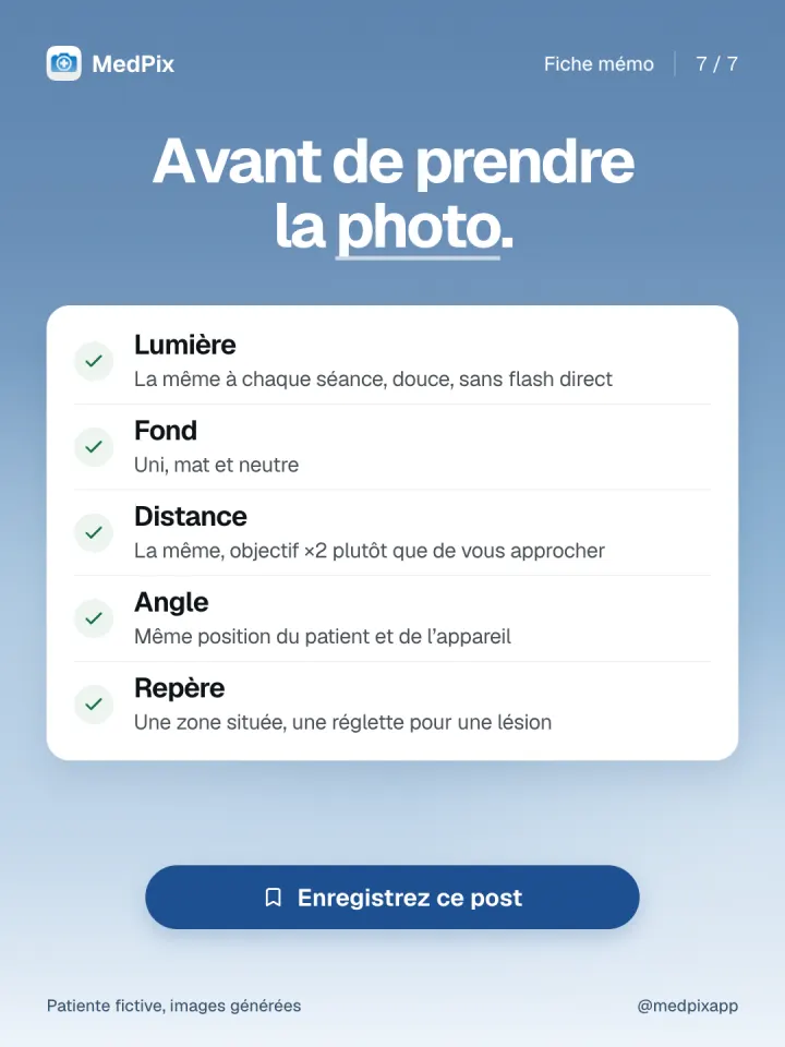 Fiche mémo : lumière, fond, distance, angle, repère.