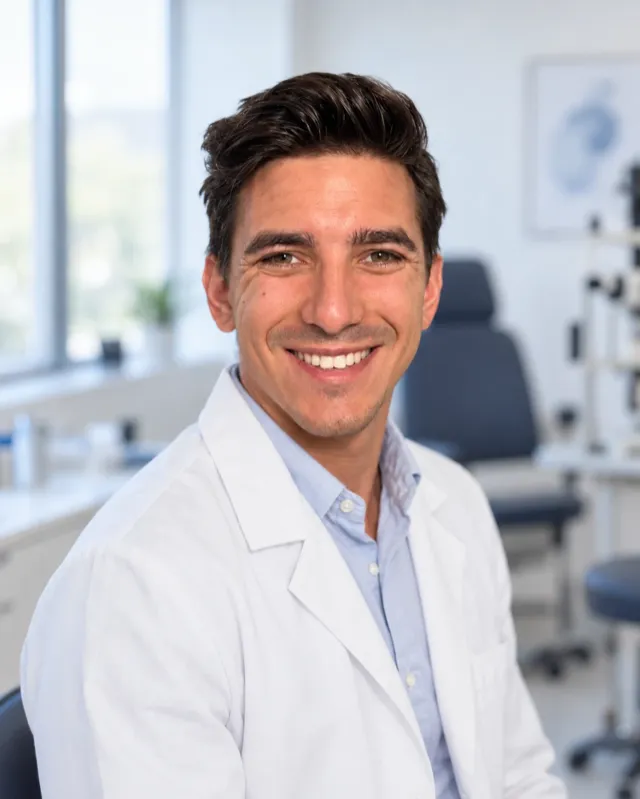 Portrait du Dr Alexis Mathieu, ophtalmologue et fondateur de MedPix, dans une salle de consultation